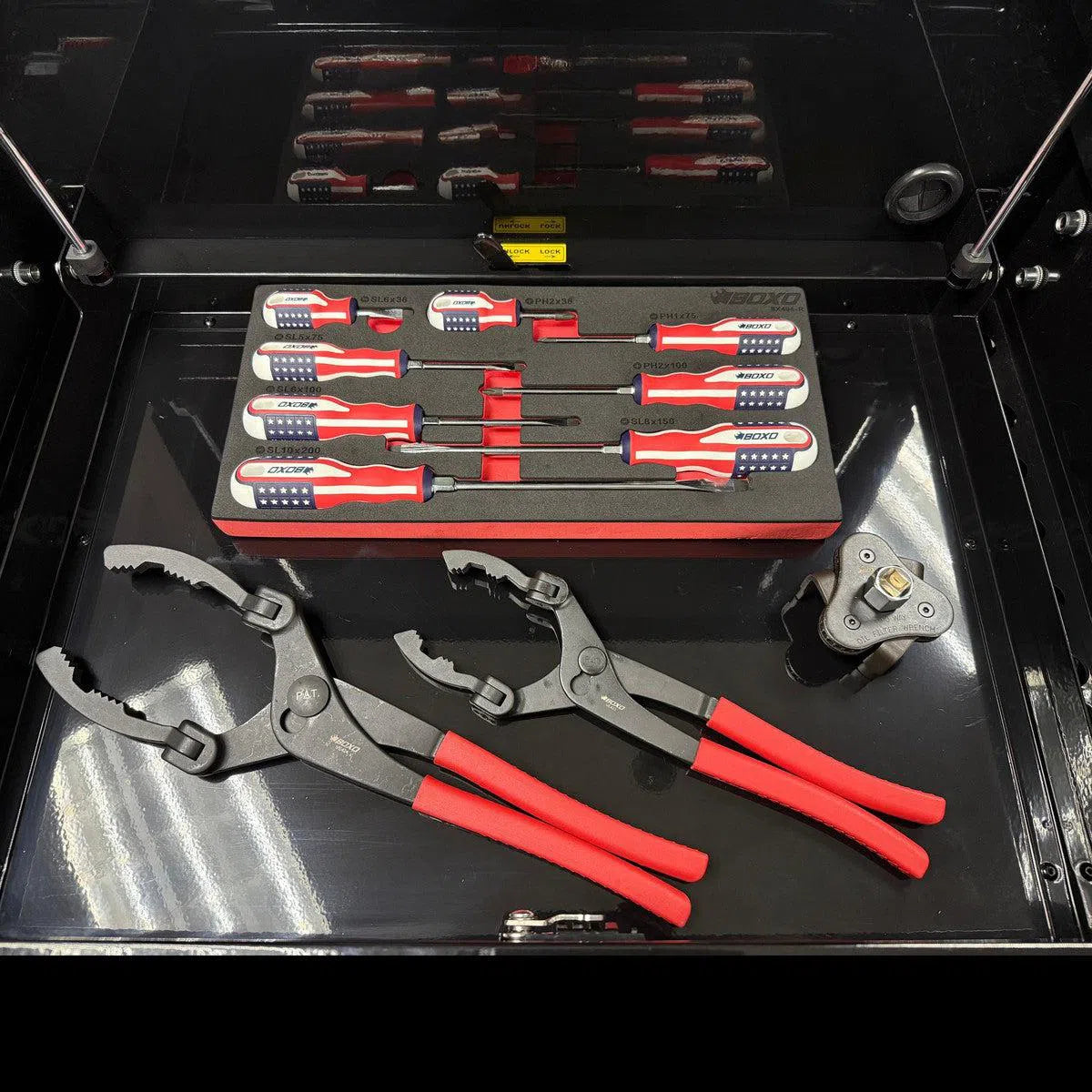 Happybuyes Pro Series | 28" 3-Drawer Flip-Top Service Cart with Quick Service Master Tool Set 28BQS-BK-R