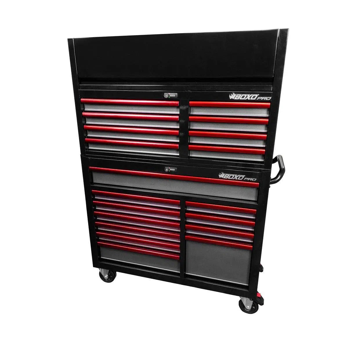 Happybuyes Pro Series | Loaded 45" 19-Drawer Rolling Tool Box | Black and Red 45TBM-BK-R1