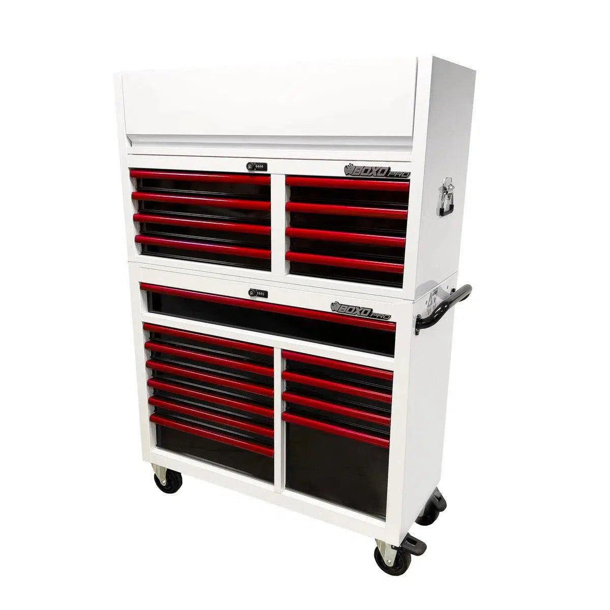 Happybuyes Pro Series | Loaded 45" 19-Drawer Rolling Tool Box | White and Red 45TBM-W-R1