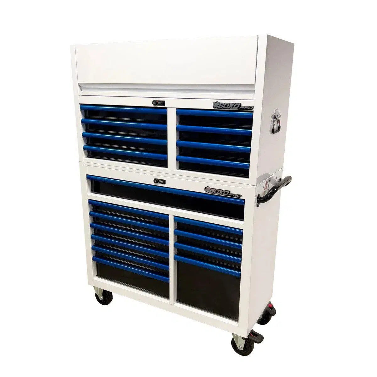 Happybuyes Pro Series | Loaded 45" 19-Drawer Rolling Tool Box | White and Blue 45TBM-W-B1