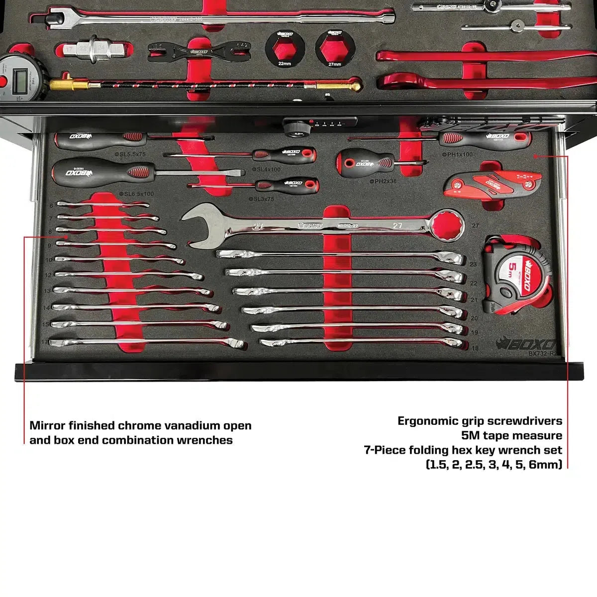 Happybuyes MotoBox | 103-Piece Metric Motorcycle Tool Set with 5-Drawer Hand Carry Tool Box MOTOBX5-BK