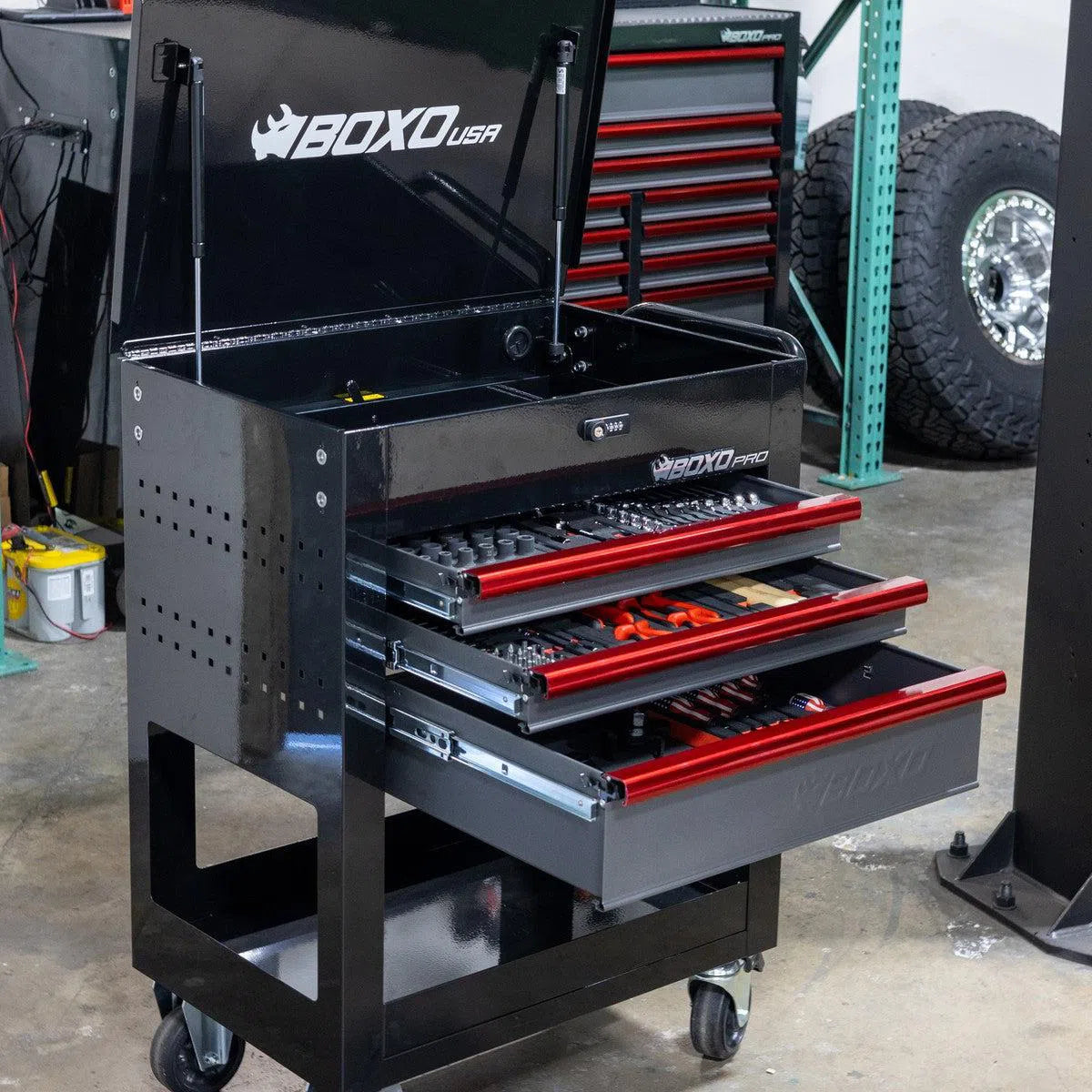 Happybuyes Pro Series | Loaded 28" 3-Drawer Flip Top Service Cart Tool Box 28BM-BK-R
