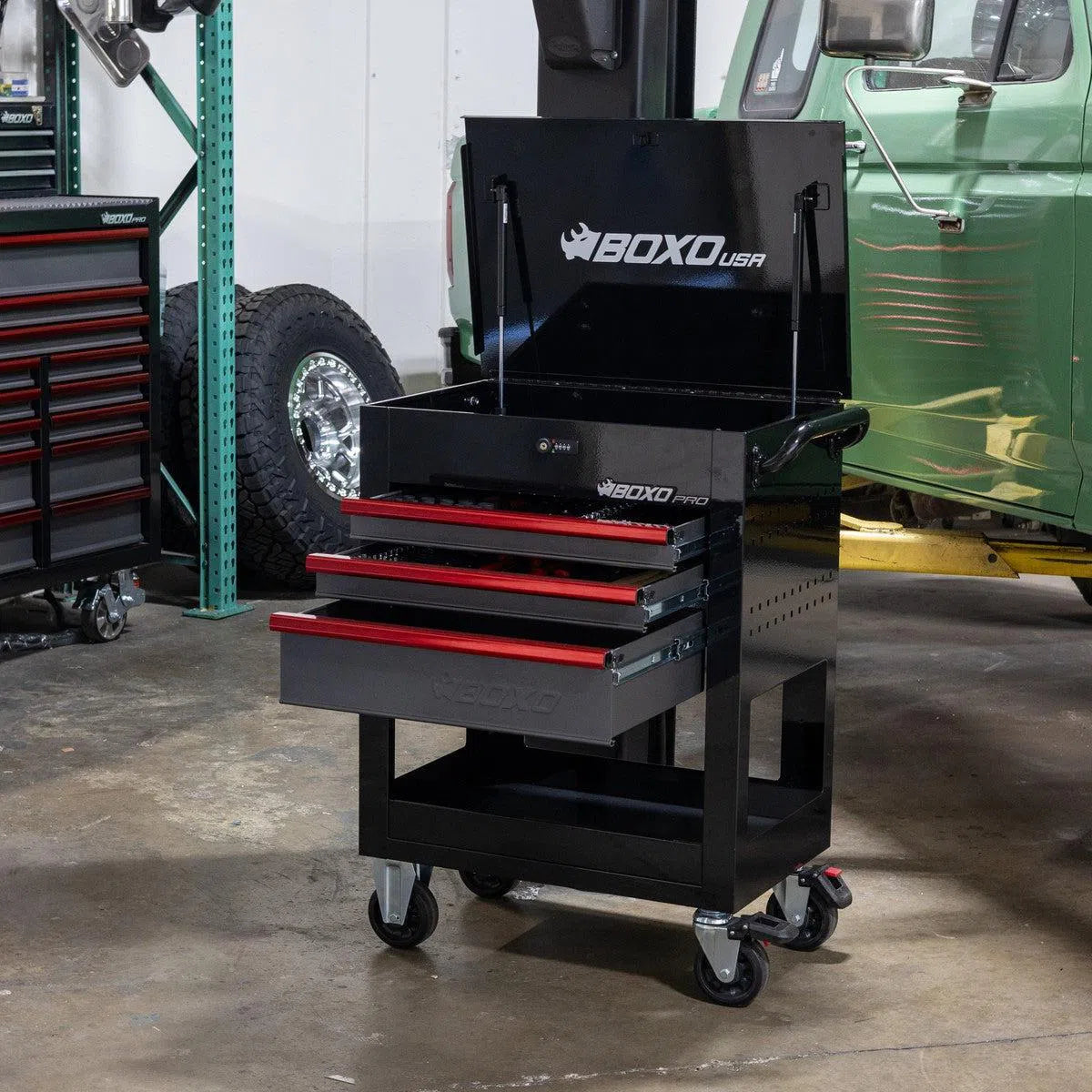 Happybuyes Pro Series | 28" 3-Drawer Flip top Service Cart Tool Box UAS2603L-BK-1-R
