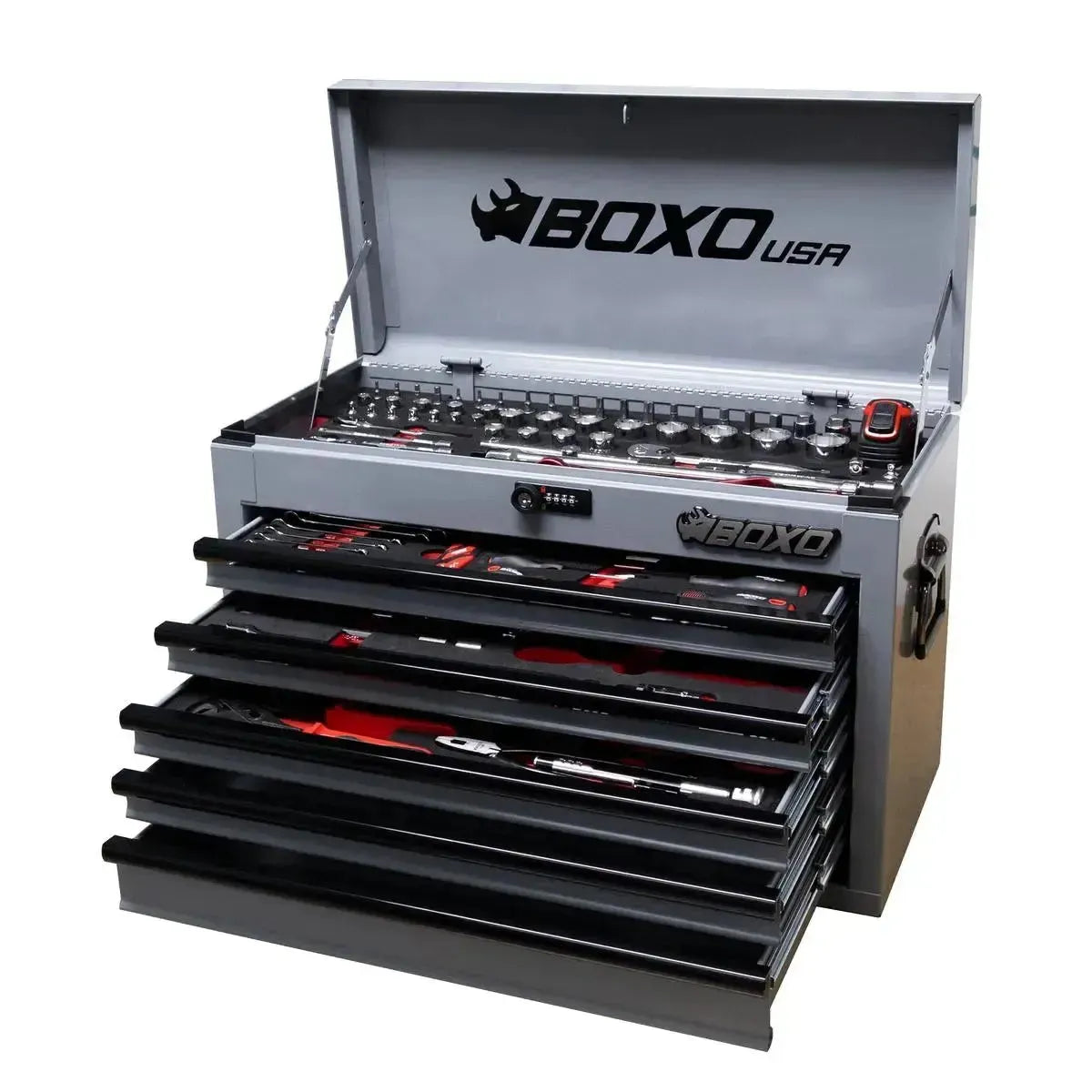 Happybuyes MotoBox | 103-Piece Metric Motorcycle Tool Set with 5-Drawer Hand Carry Tool Box MOTOBX5-GY