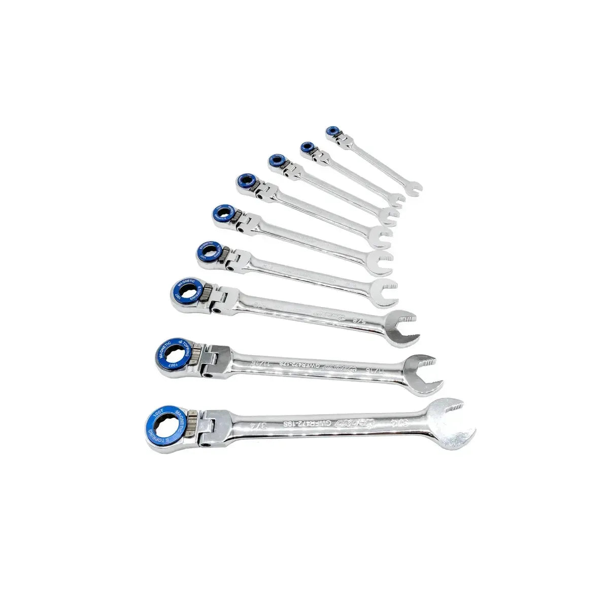 Happybuyes 9-Piece Flex Head 100T SAE Ratcheting Combination Wrench Set with Magnetic Stop Ring and Grip Open End | 1/3rd EVA Foam BX535-R2