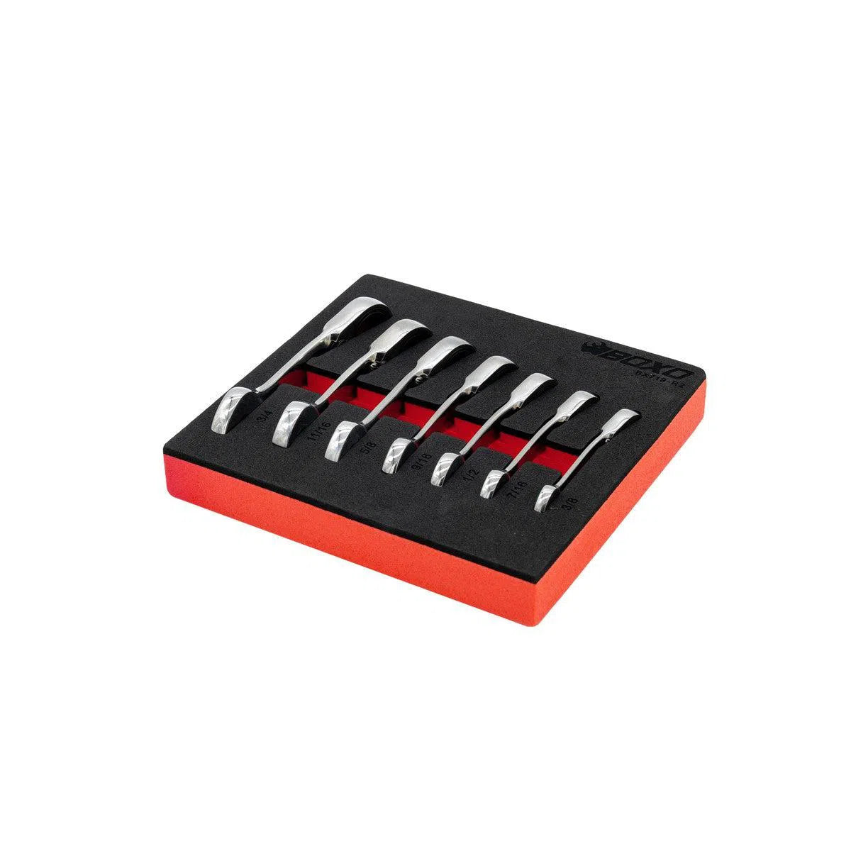 Happybuyes 7-Piece Stubby SAE Reversible Ratcheting Combo Wrench Set | 1/9th EVA Foam BX719-R2