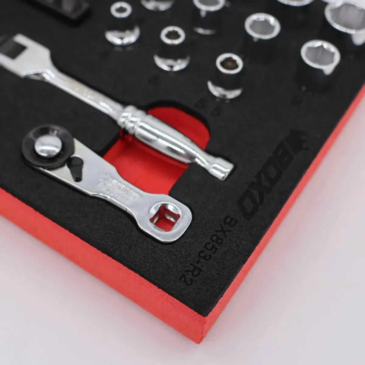 Happybuyes 45-Piece Super Stubby Metric Ratchet Set | 1/9 Drawer EVA Foam BX853-R2