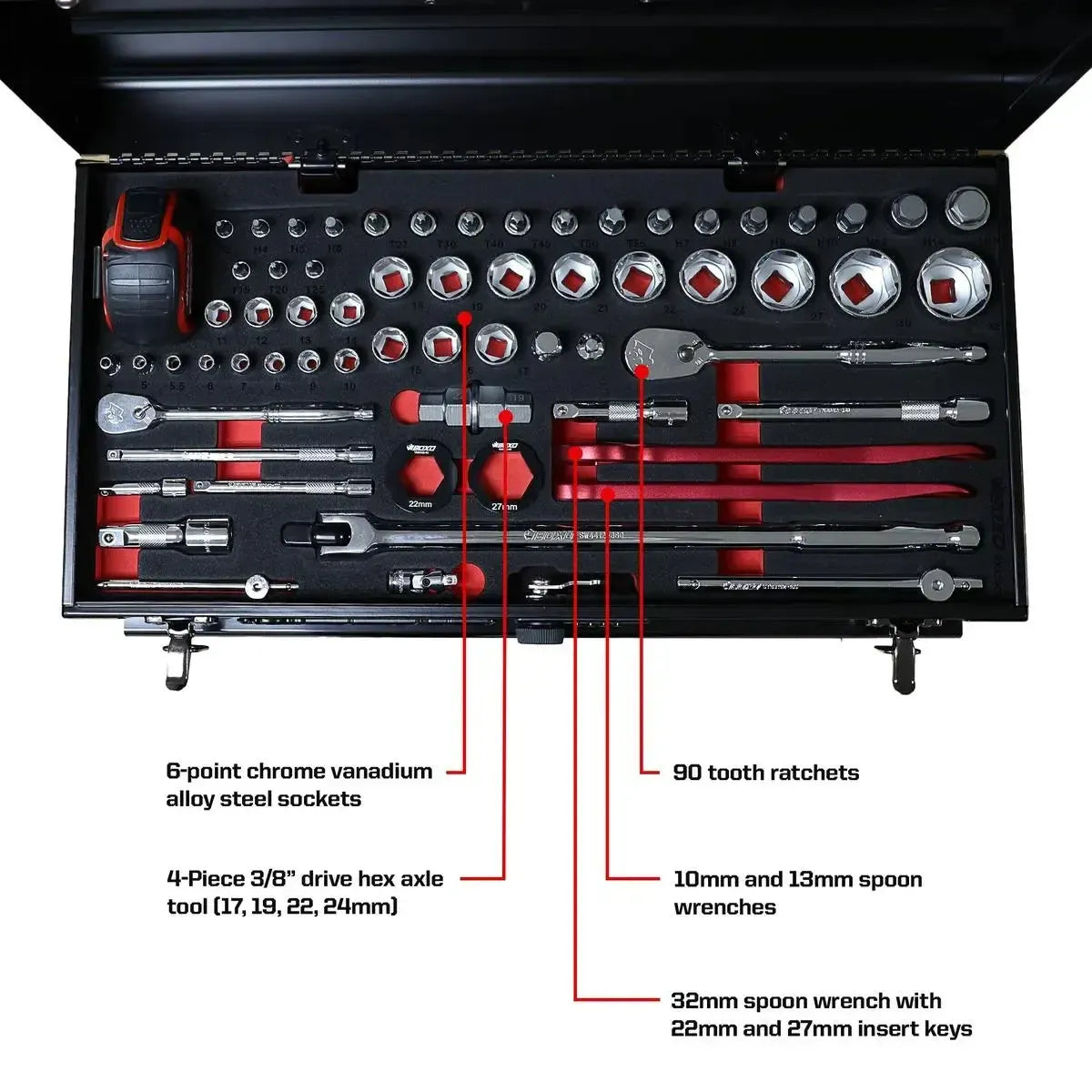 Happybuyes MotoBox | 103-Piece Metric Motorcycle 3-Drawer Hand Carry Tool Box MOTOBX1-BK