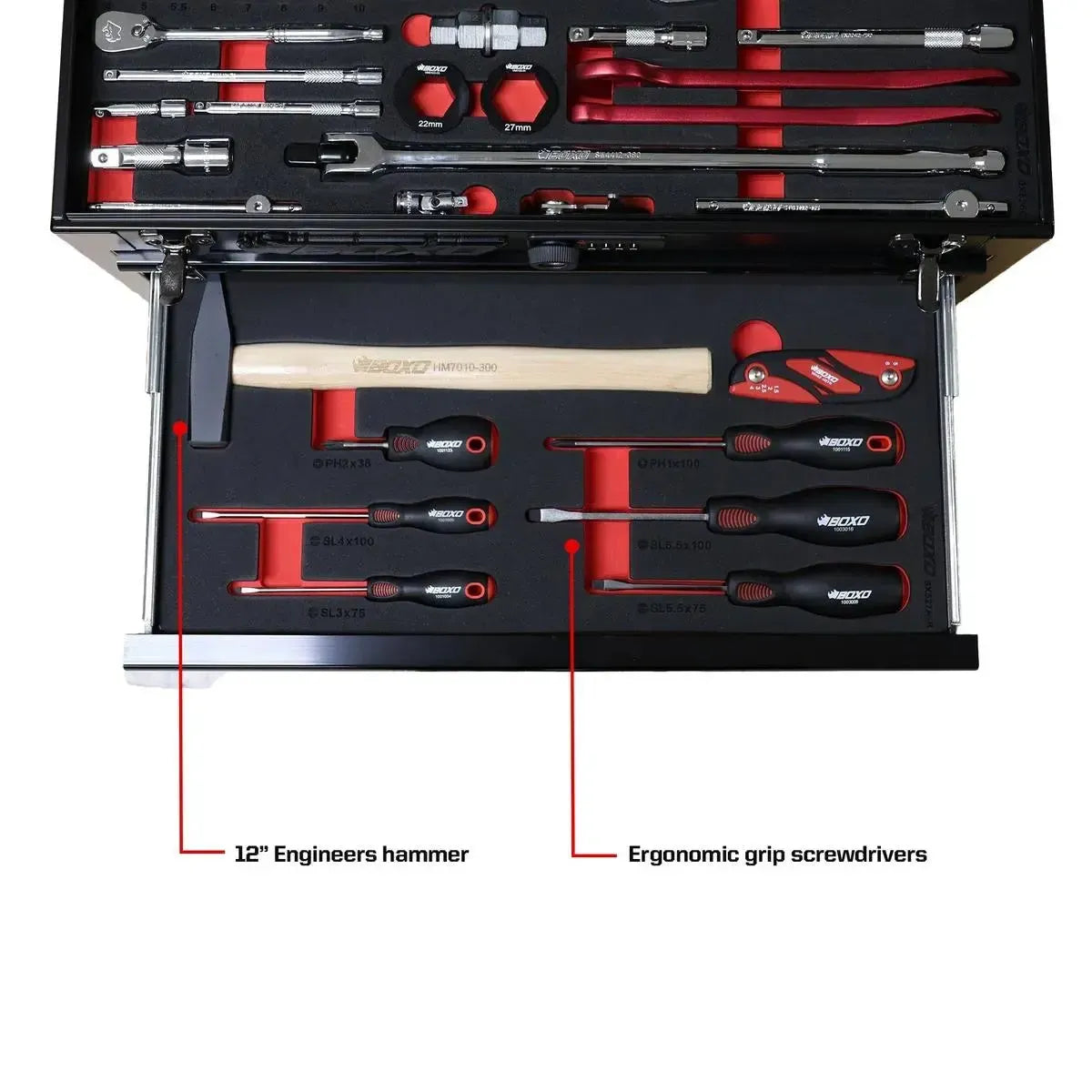 Happybuyes MotoBox | Ricky Carmichael 3-Drawer Portable Tool Box with 103-Piece Metric Motorcycle Tool Set MOTOBX1-BK-RC2