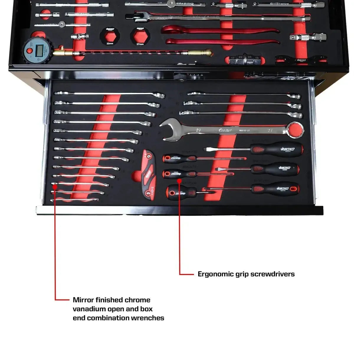 Happybuyes MotoBox | Ricky Carmichael 26" 5-Drawer Portable Tool Box with 103-Piece Metric Motorcycle Tool Set MOTOBX5-BK-RC2