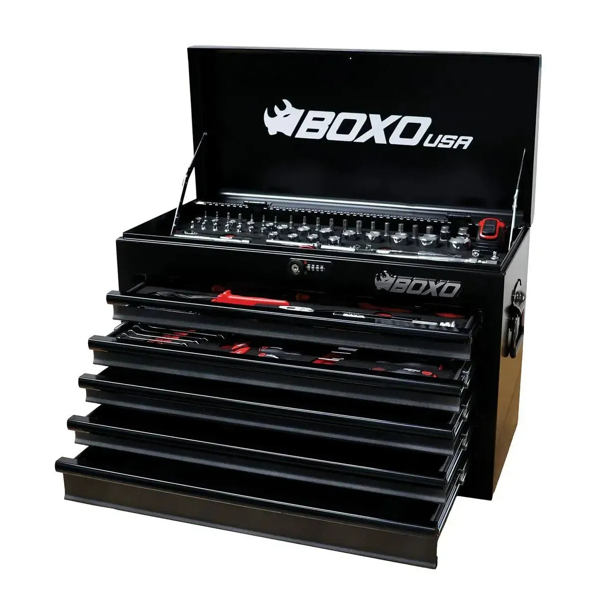 Happybuyes MotoBox | Ricky Carmichael 26" 5-Drawer Portable Tool Box with 103-Piece Metric Motorcycle Tool Set MOTOBX5-BK-RC2