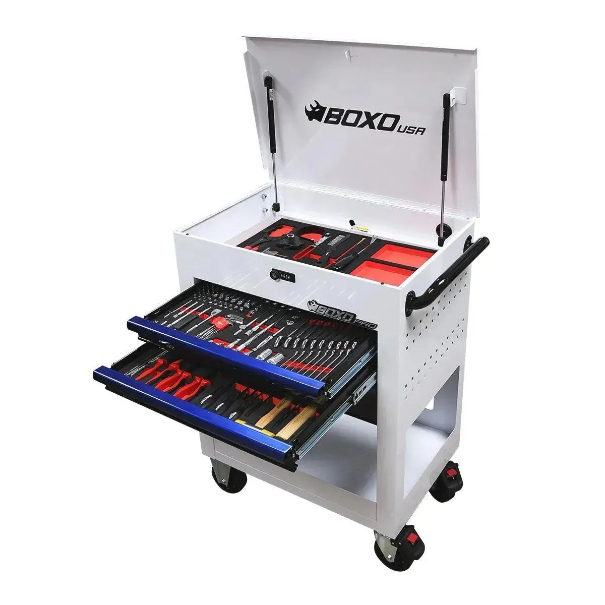 Happybuyes Pro Series | 28" 3-Drawer Flip-Top Service Cart with 160-Piece Quick Service Master Tool Set 28BQS-BK-R