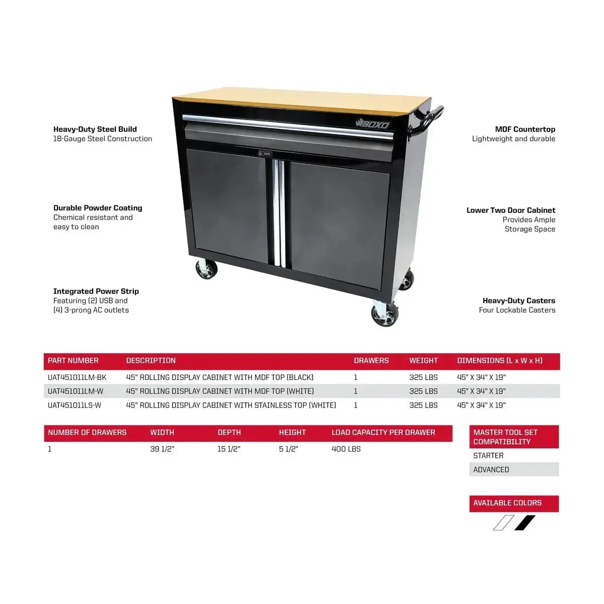 Happybuyes Tech Series | 45" Rolling Display Cabinet with MDF Top | Black UAT451011LM-BK