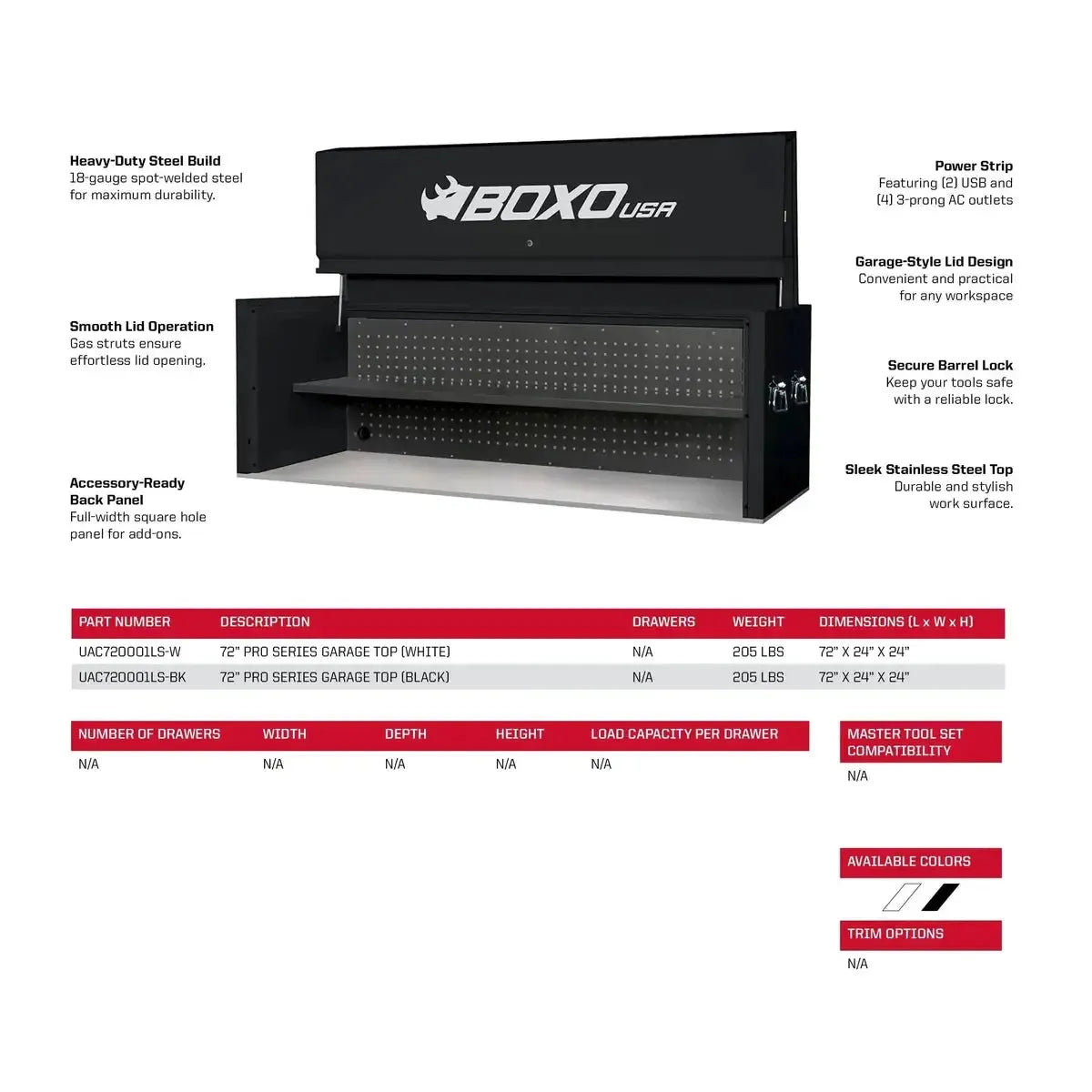 Happybuyes Pro Series | Loaded 72" 14-Drawer Garage Top Rolling Tool Box | Black 72TBM-BK-R