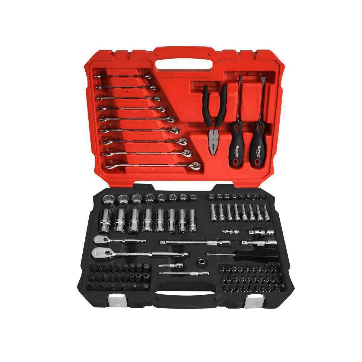 Happybuyes 108-Piece 1/4" & 3/8" Drive SAE 12-Point Socket, Wrench & Screwdriver Tool Set BXB015