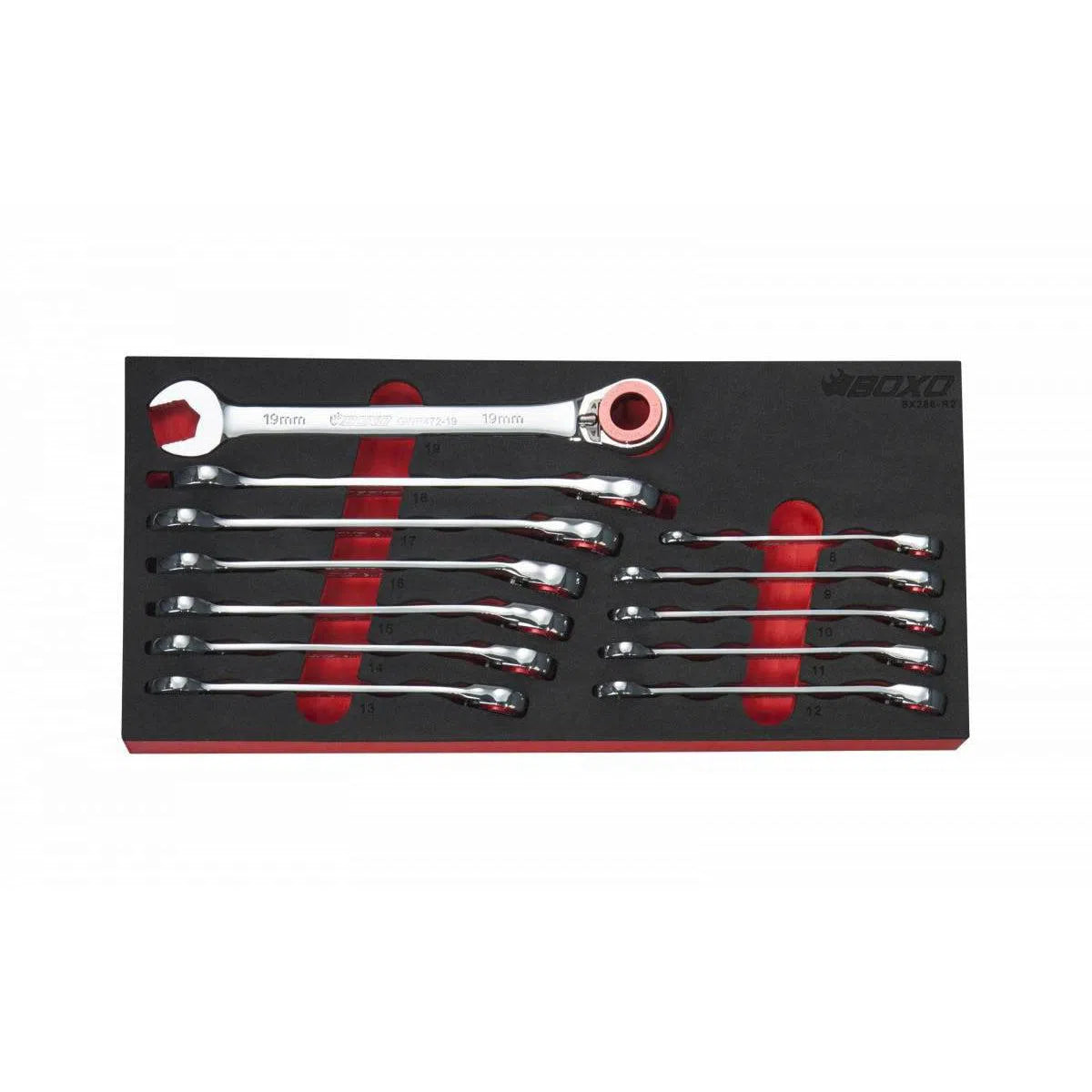 Happybuyes 12-Piece 100T Metric Ratcheting Combination Wrench Set with Magnetic Stop / Retainer Ring & Grip Drive Open End | 1/3rd EVA Foam BX288-R2