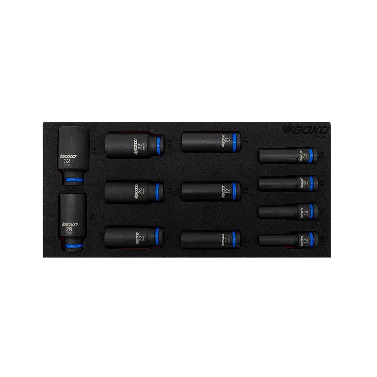 Happybuyes 12-Piece 1/2" Drive 6-Point Deep Impact Socket Set | 1/3rd EVA Foam BX816-R