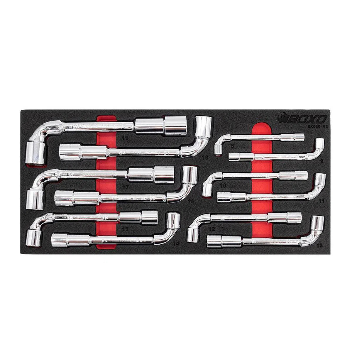 Happybuyes 12-Piece Metric 6-Point Angled Socket Wrench Set, L-Shaped | 1/3rd EVA Foam BX030-R2