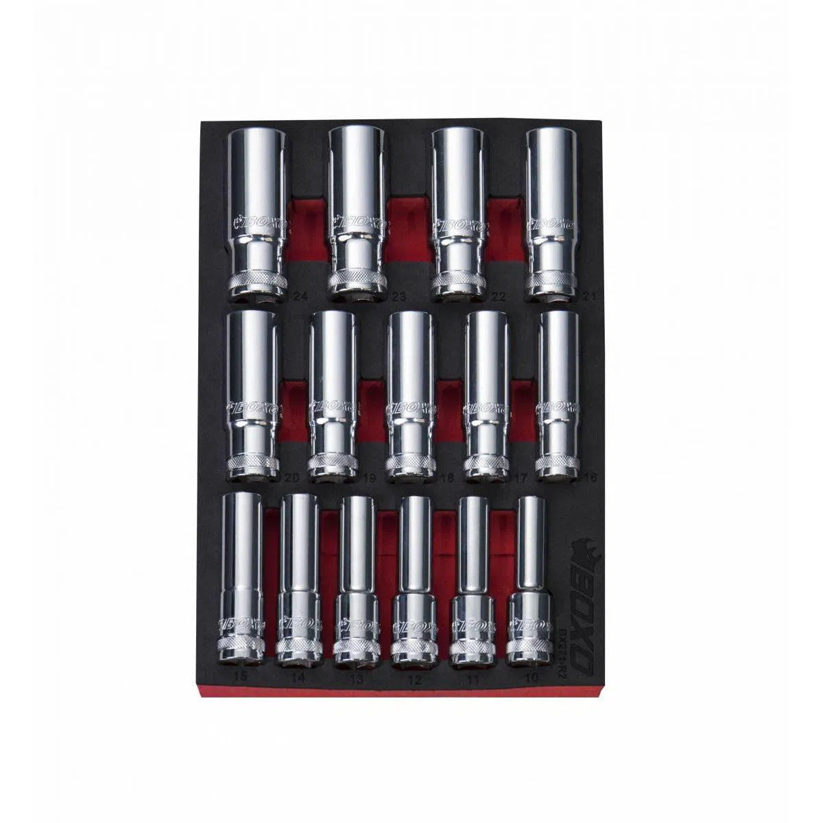 Happybuyes 15-Piece 1/2" Dr Metric Deep 12-Point Chrome Socket Set | 2/9th EVA Foam BX271-R2