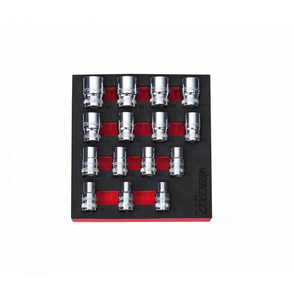 Happybuyes 15-Piece 1/2" Dr Metric Standard Length 6-Point Chrome Socket Set | 1/6th EVA Foam BX295-R2