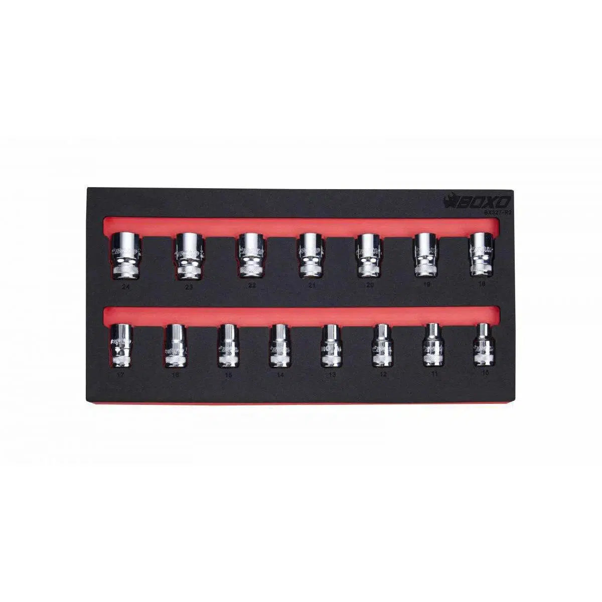 Happybuyes 15-Piece 1/2" Dr Metric Standard Length Multifix Spline Chrome Socket Set | 1/3rd EVA Foam BX327-R2