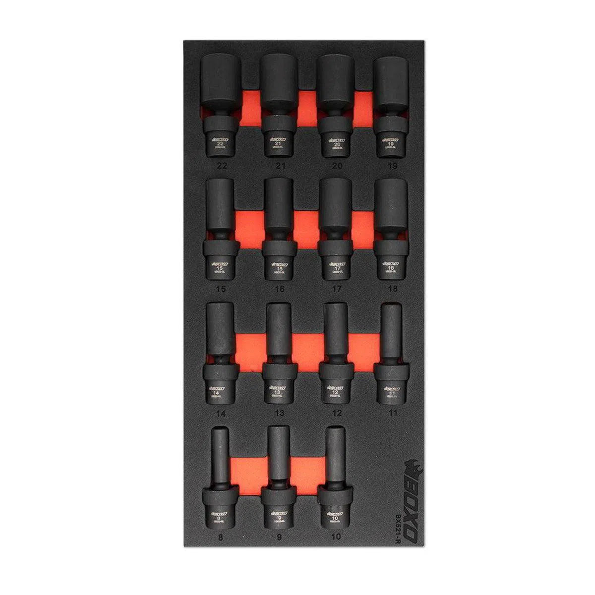 Happybuyes 15-Piece 3/8" Drive 6-Point Metric Deep Impact Swivel Socket Set | 1/3rd EVA Foam BX521-R