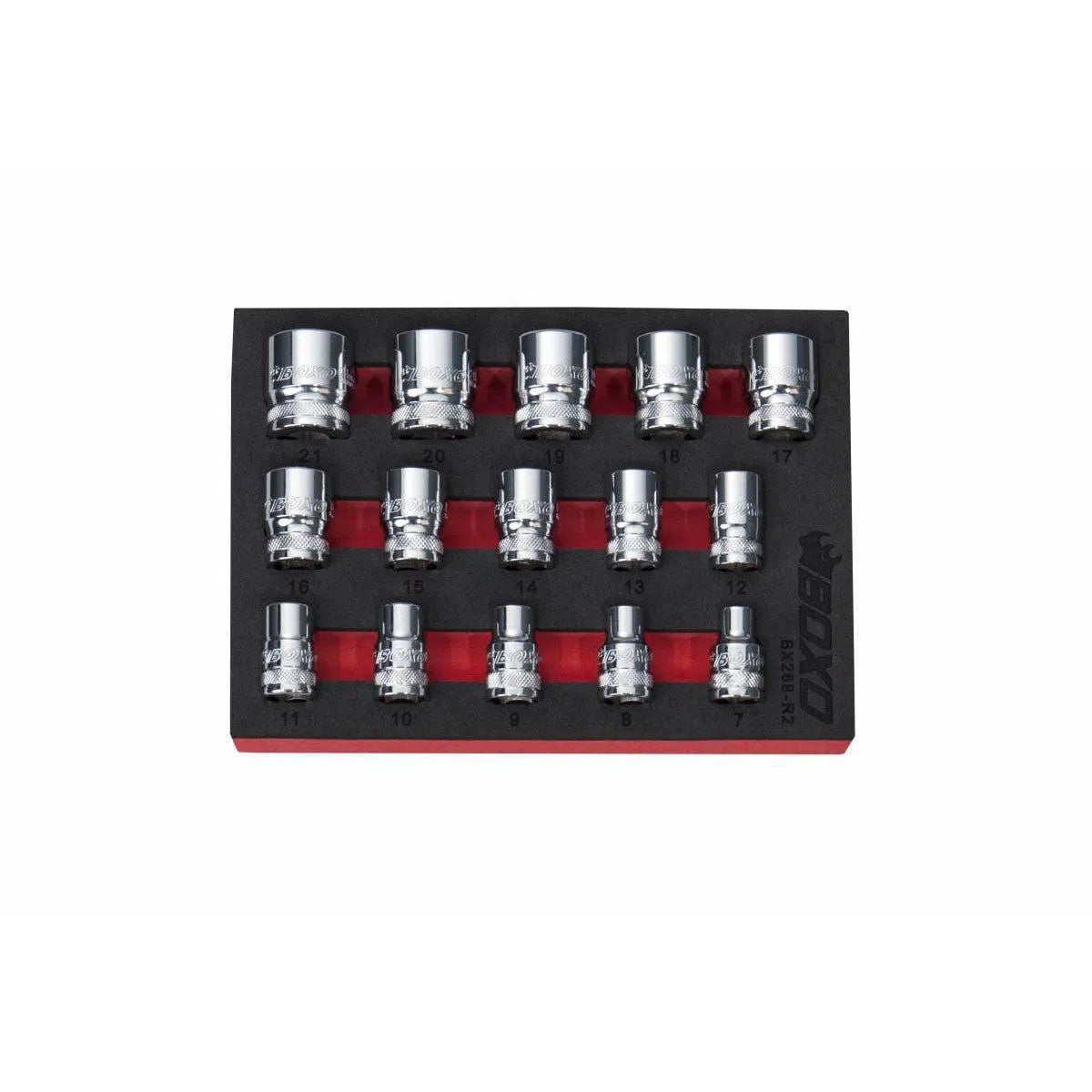 Happybuyes 15-Piece 3/8" Drive Metric Standard Length 6-Point Chrome Socket Set | 1/9th EVA Foam BX268-R2
