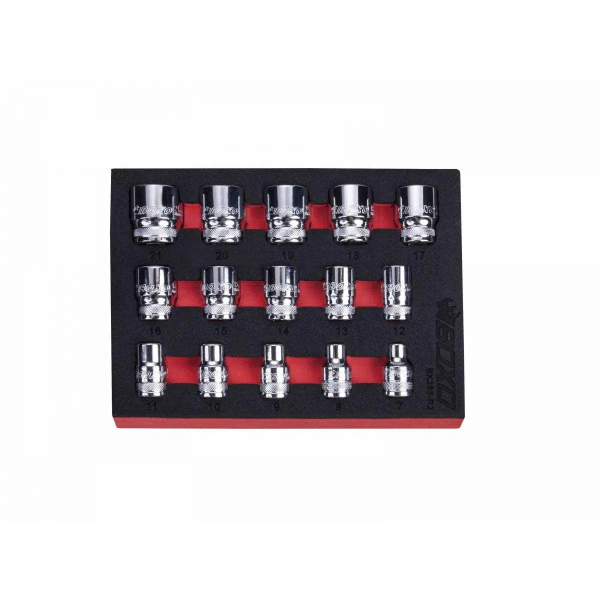 Happybuyes 15-Piece 3/8" Drive Metric Standard Length Multifix Spline Chrome Socket Set | 1/9th EVA Foam BX283-R2