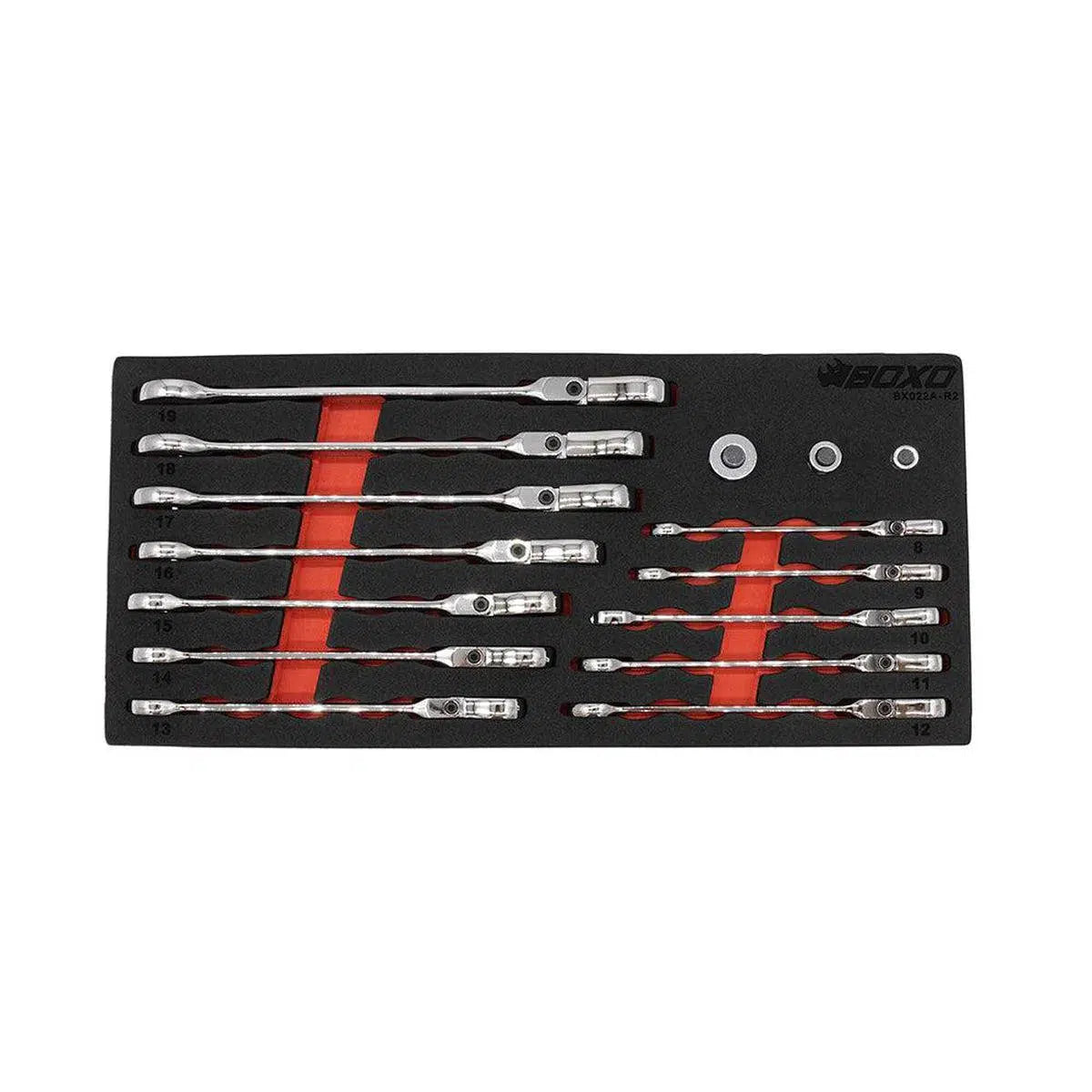 Happybuyes 15-Piece Metric Flex Head Ratcheting Wrench Set | 1/3rd EVA Foam BX022A-R2