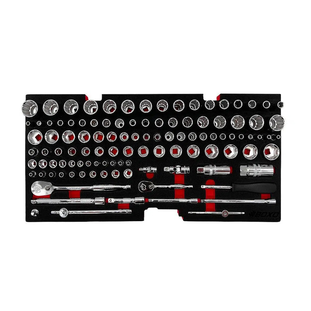 Happybuyes 159-Piece, 6 and 12-Point, Metric and SAE Combo Tool Set for 3-Drawer Hand Carry Box BXE003A-R2