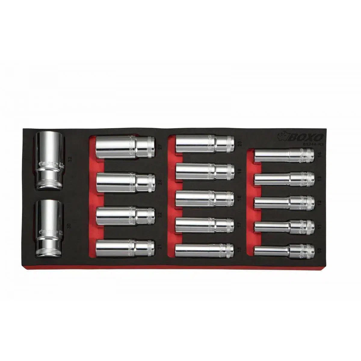 Happybuyes 16-Piece 1/2" Drive Metric Deep Socket Set | 1/3rd EVA Foam BX244-R2