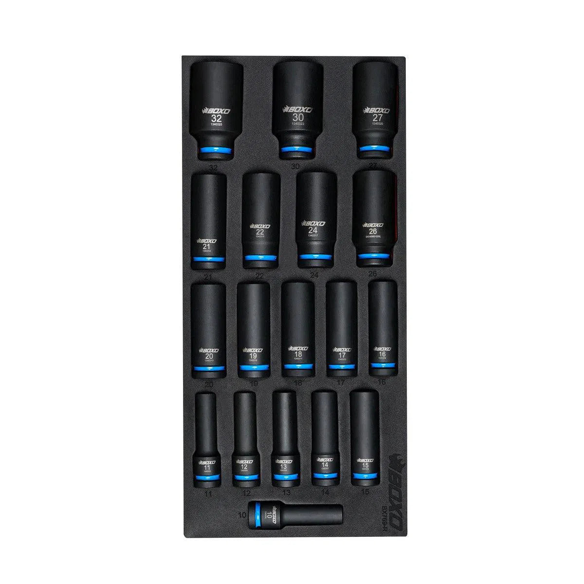 Happybuyes 18-Piece 1/2" Drive Metric 6-Point Deep Impact Socket Set | 1/3rd EVA Foam BX769-R
