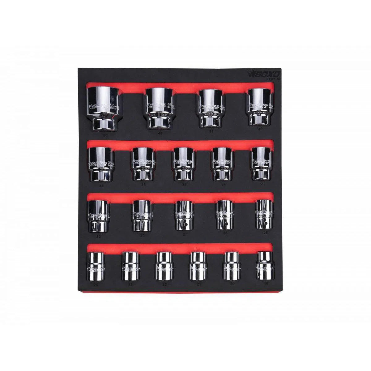 Happybuyes 20-Piece 3/4" Dr Metric Standard Length 6-Point Chrome Socket Set | 2/3rd EVA Foam BX335-R2