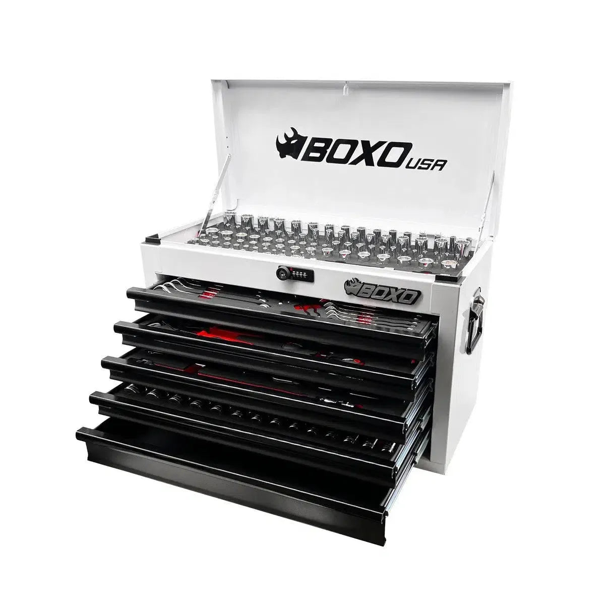 Happybuyes 227-Piece Metric and SAE Combo 5-Drawer Hand Carry Tool Box ECC26501L-227W