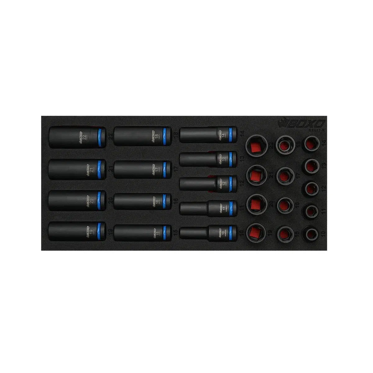 Happybuyes 26-Piece 1/2'' Drive 6-Point Metric Impact Socket Set | 1/3rd EVA Foam BX817-R