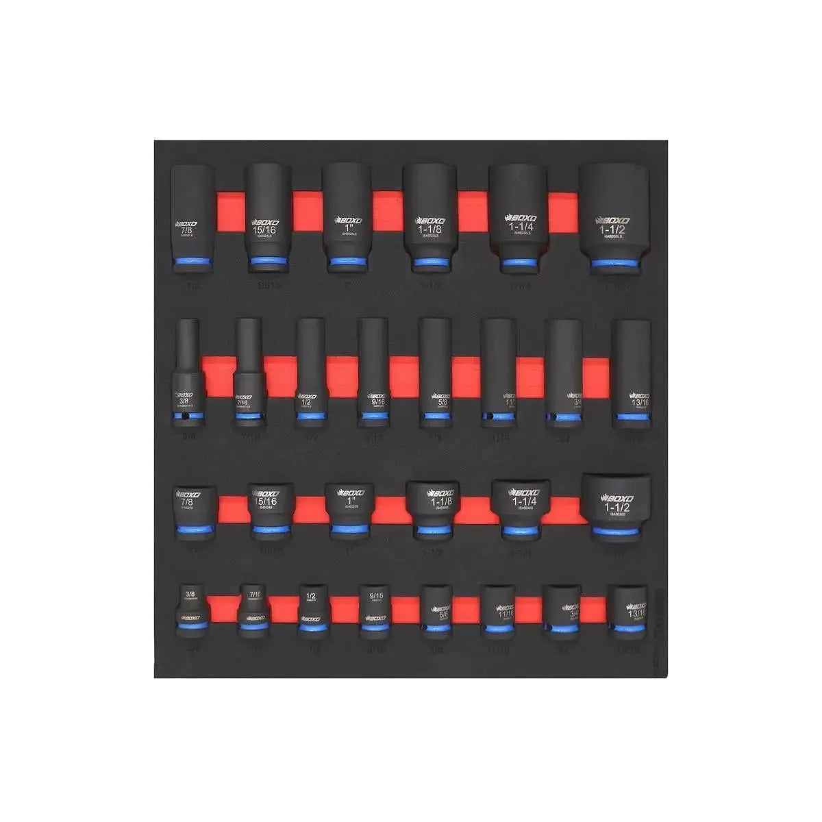 Happybuyes 28-Piece ½” Drive SAE Impact Socket Set | 2/3 Drawer EVA Foam BX838-R