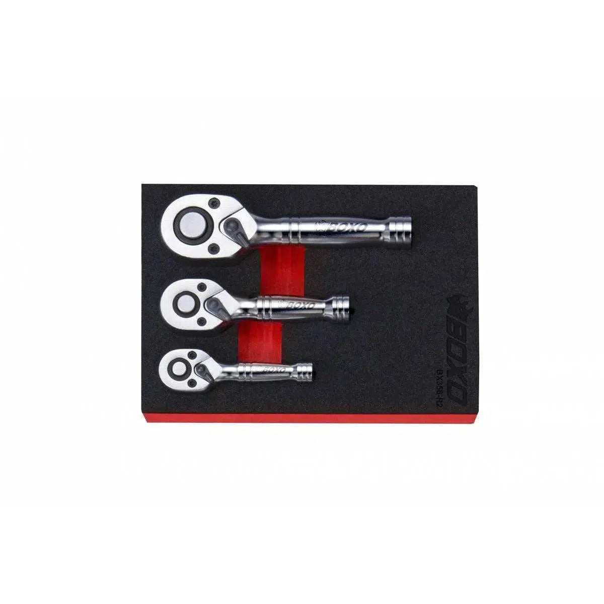 Happybuyes 3-Piece 72T 1/4", 3/8" & 1/2" Drive Stubby Ratchet Set | 1/9th EVA Foam BX356-R2