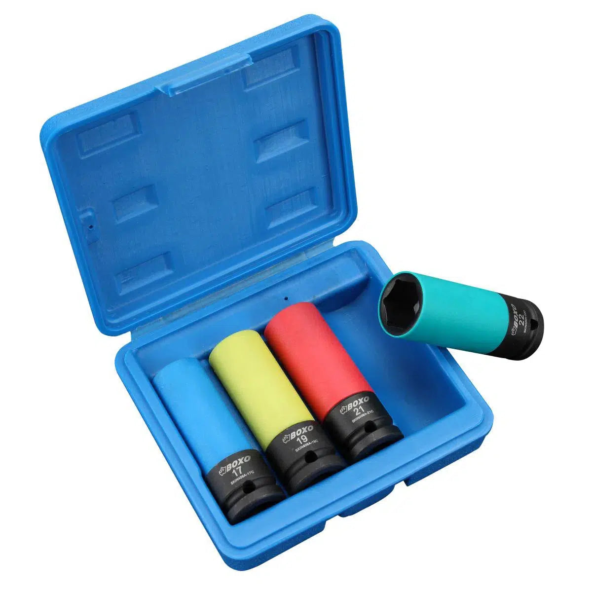 Happybuyes 4-Piece Metric Mag Wheel Nut Impact Socket Set with Protective Sleeves SKIN406A-04CBB