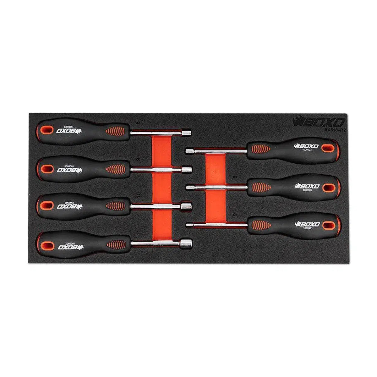 Happybuyes 7-Piece Metric Nut Driver Set with Hollow Shaft | 1/3rd EVA Foam BX518-R2
