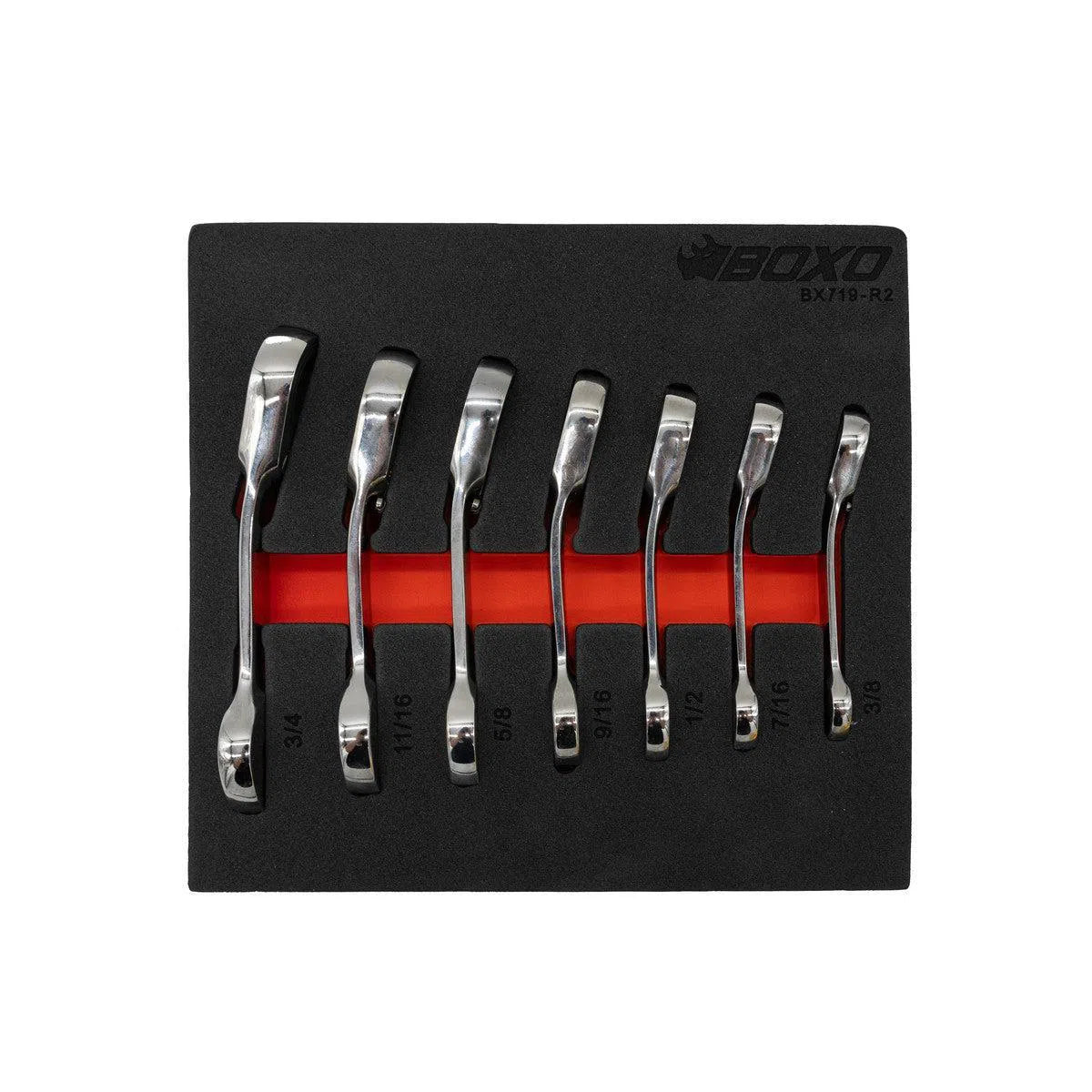Happybuyes 7-Piece Stubby SAE Reversible Ratcheting Combo Wrench Set | 1/9th EVA Foam BX719-R2