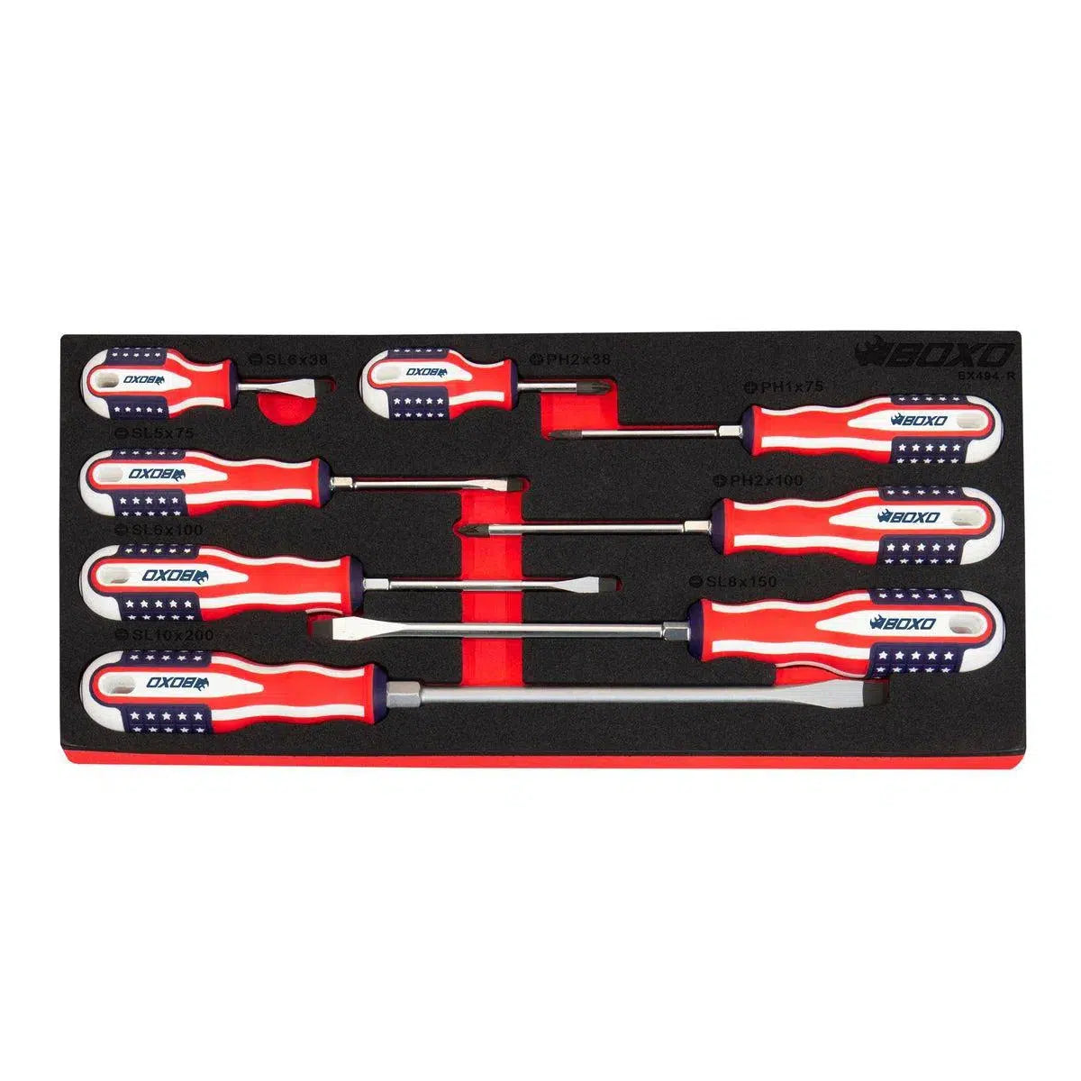Happybuyes 8-Piece American Flag Handle Screwdriver Set | 1/3rd EVA Foam BX494-R