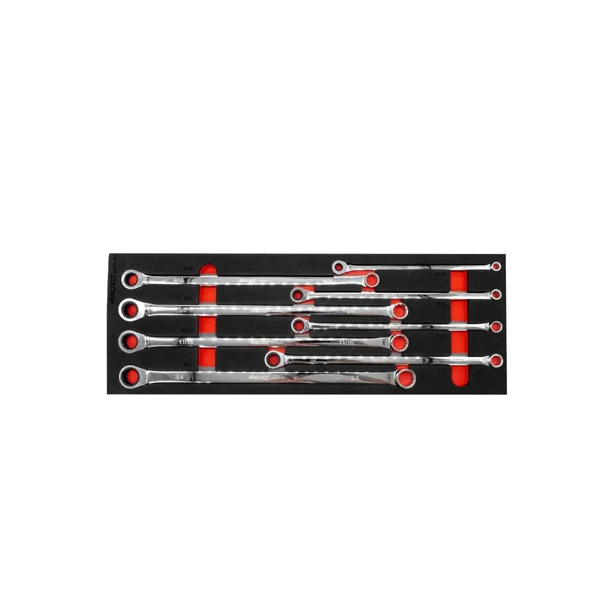 Happybuyes 8-Piece SAE Extra Long Ratcheting Box Spanner Set | 1/2 Drawer EVA Foam BX874-R2