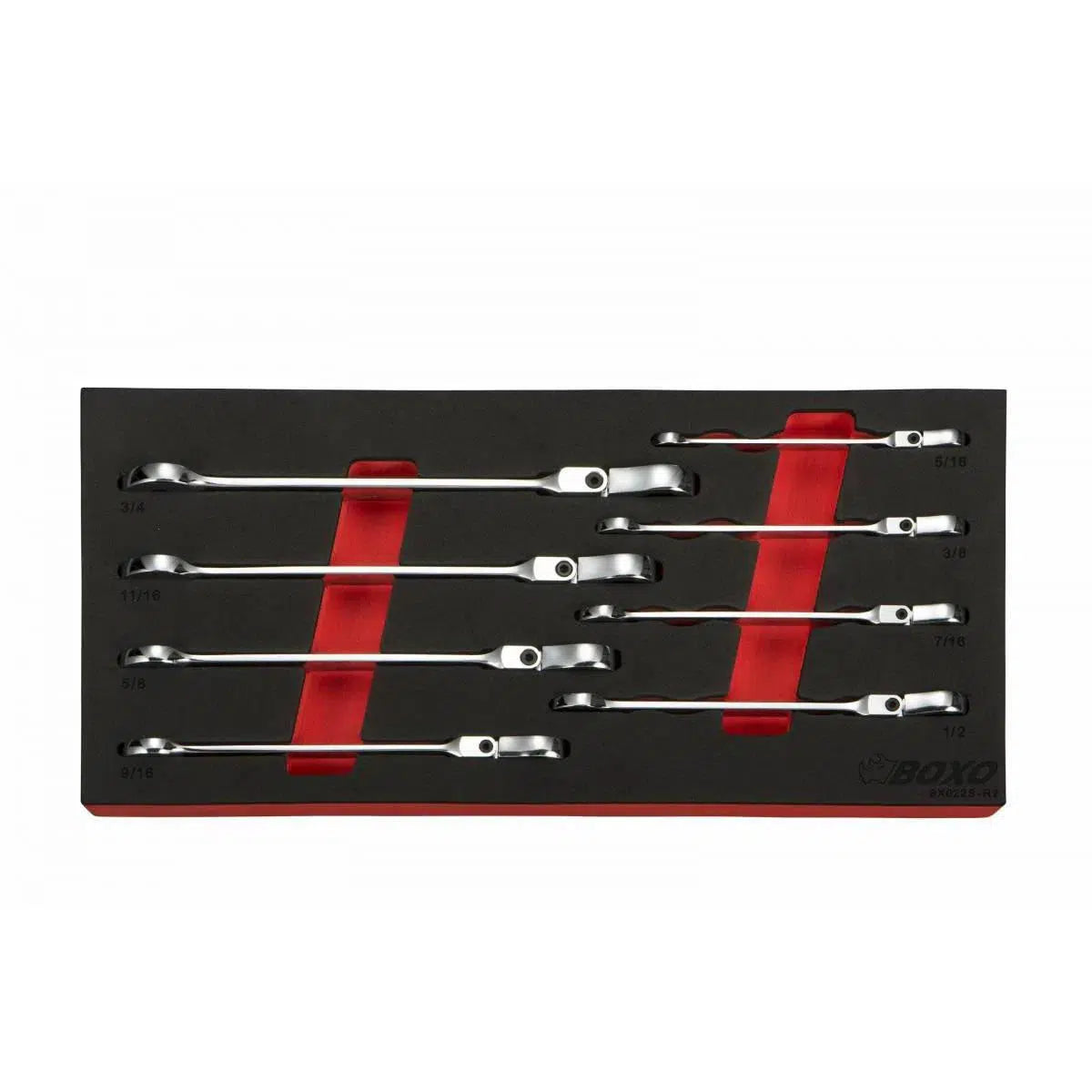 Happybuyes 8-Piece SAE Flex Head Ratcheting Wrench Set | 1/3rd EVA Foam BX022S-R2