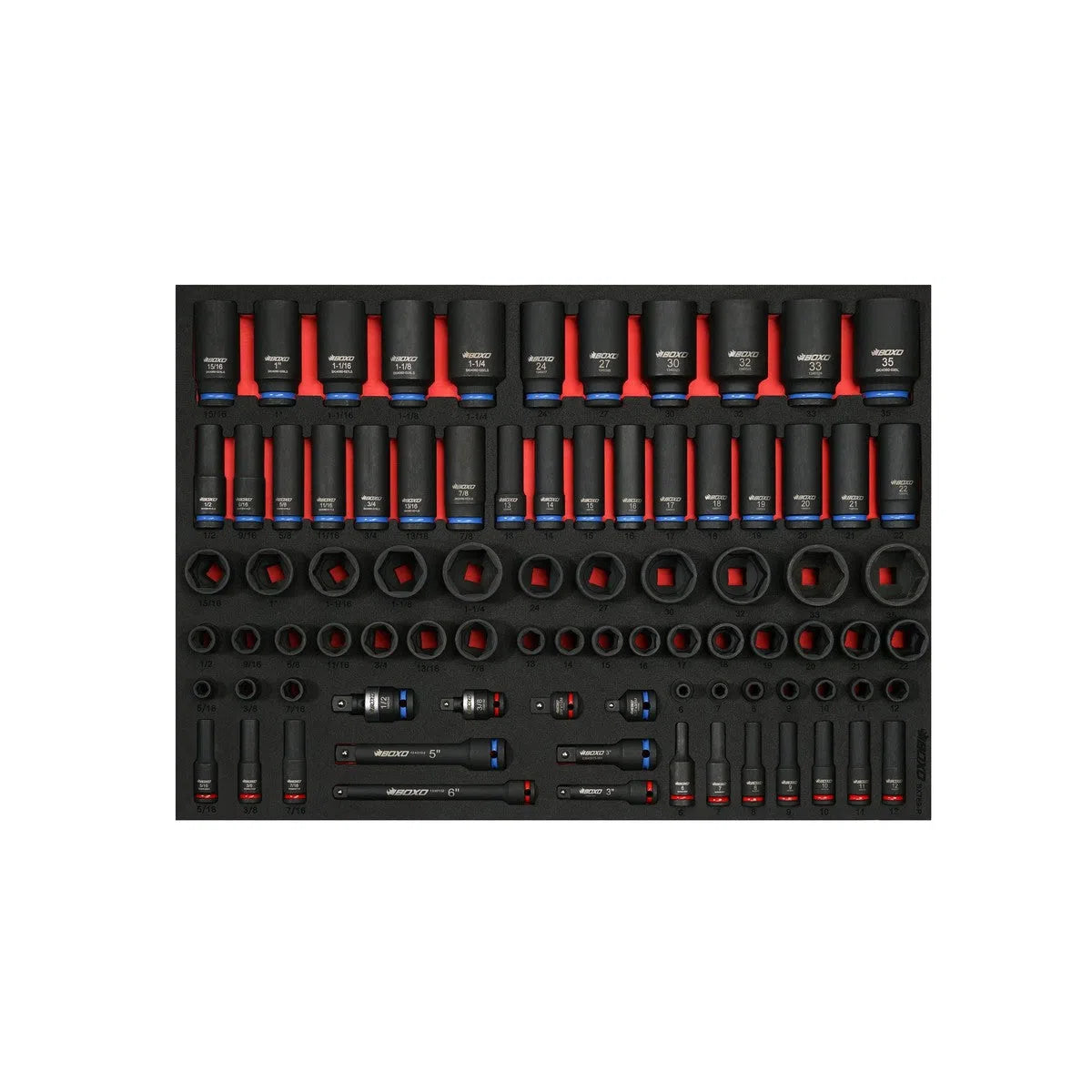 Happybuyes 84-Piece 3/8" and 1/2" Drive Metric and SAE 6-Point Impact Socket Set | 3/3rd EVA Foam BX789-R