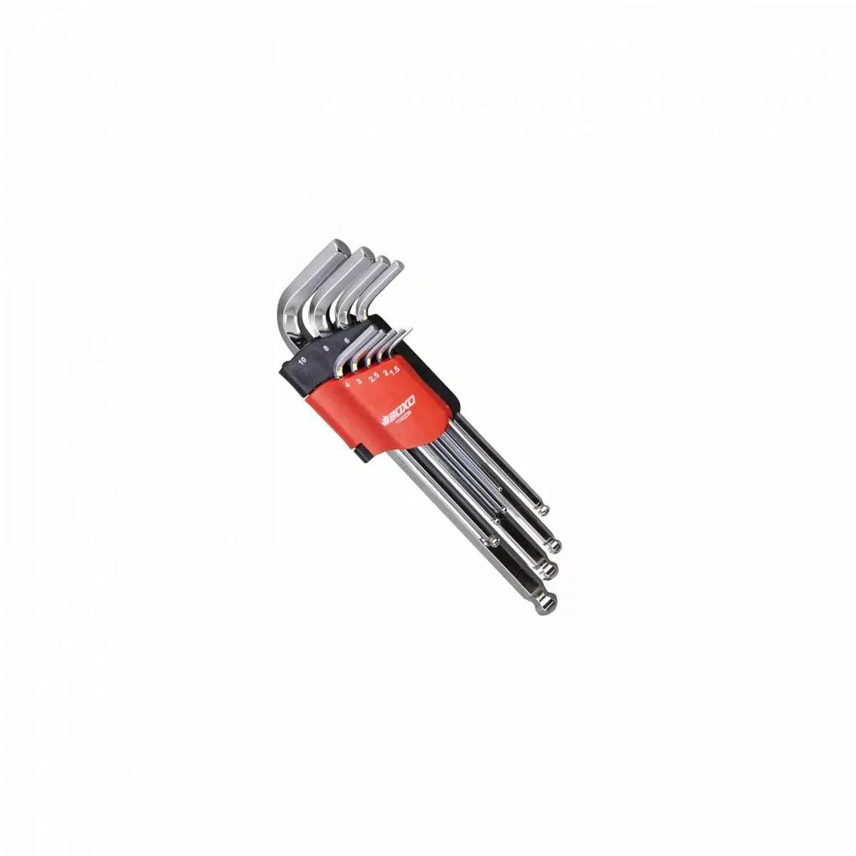 Happybuyes 9 Piece Long Arm Metric Ball Point Hex Key Set, Mirror Finish, Folding Plastic Holder 1100236