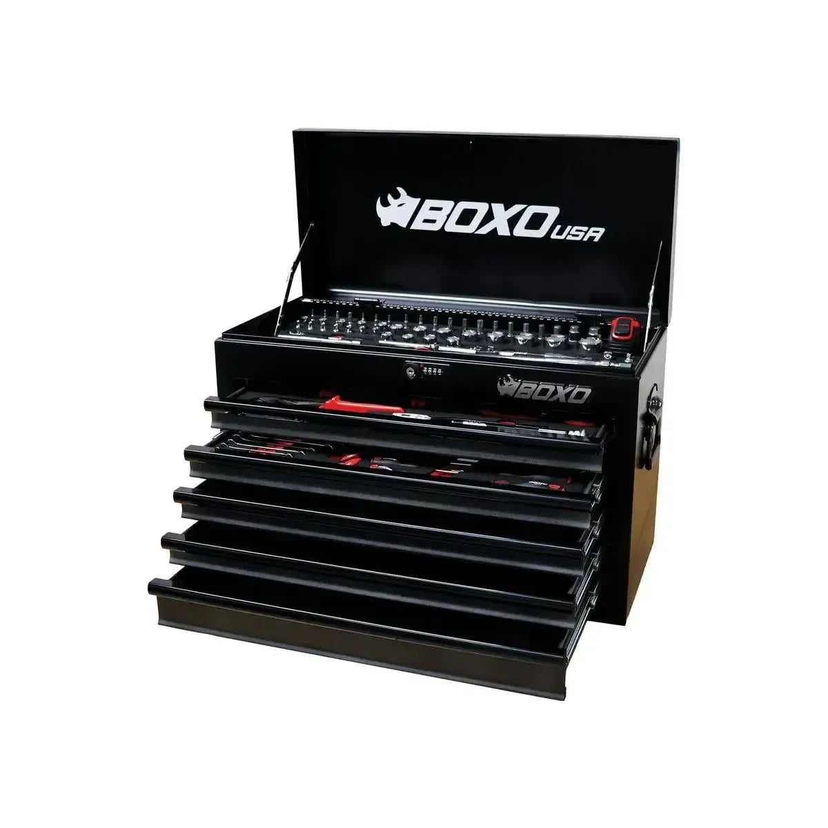 Happybuyes MotoBox | 103-Piece Metric Motorcycle Tool Set with 5-Drawer Hand Carry Tool Box MOTOBX5-BK