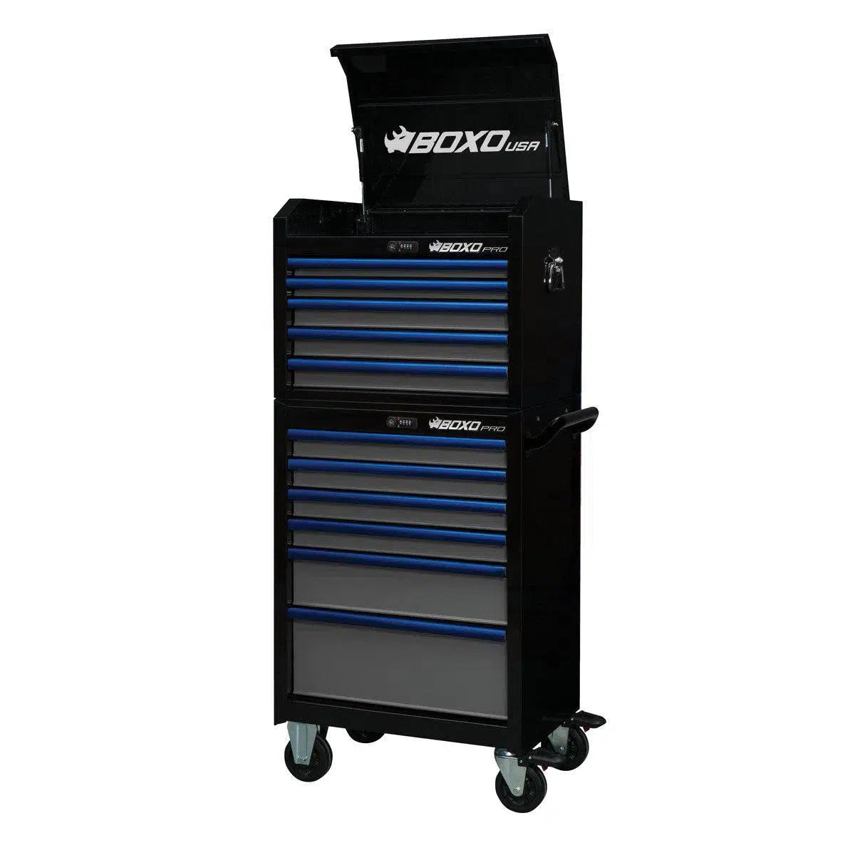 Happybuyes Pro Series | 26" 11-Drawer Rolling Tool Box | Black and Blue 26TB-BK-B