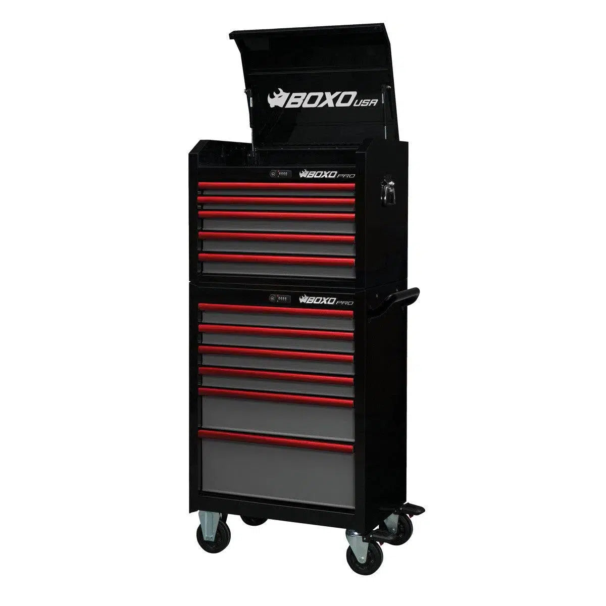 Happybuyes Pro Series | 26" 11-Drawer Rolling Tool Box | Black and Red 26TB-BK-R