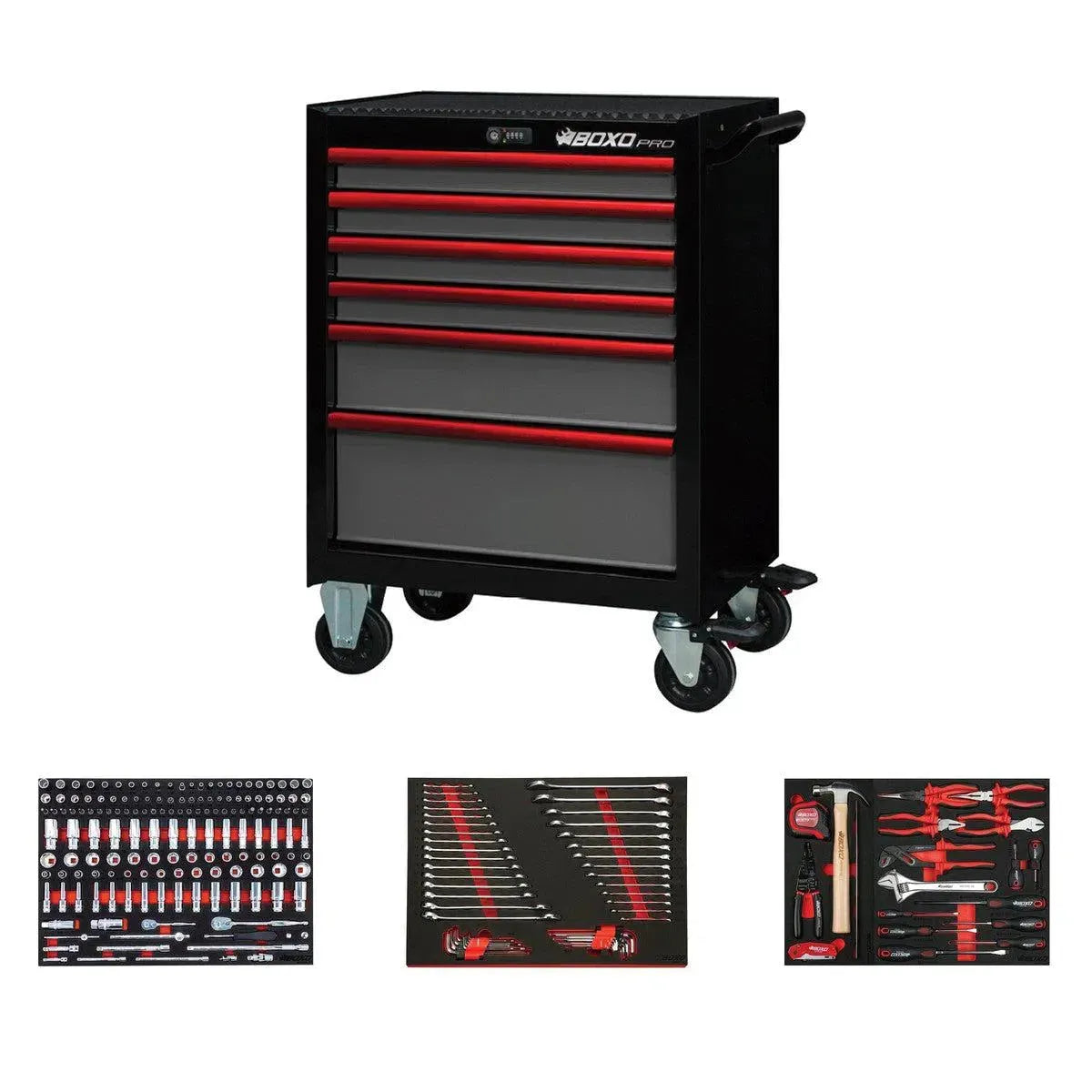 Happybuyes Pro Series | 26" 6-Drawer Rolling Tool Box with 222-Piece Master Tool Set 26BM-BK