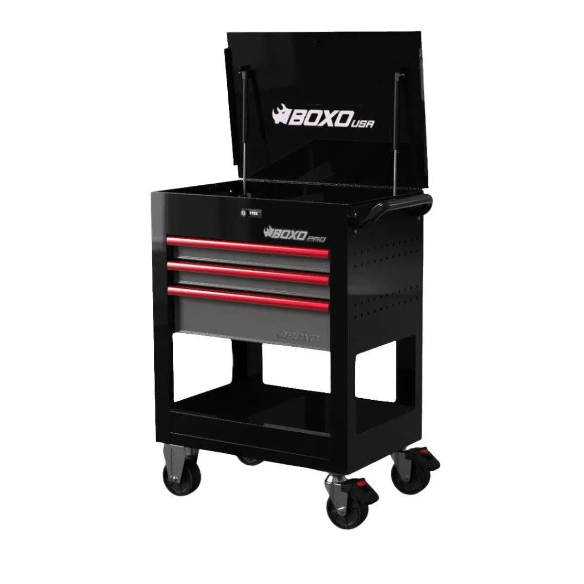 Happybuyes Pro Series | 28" 3-Drawer Flip top Service Cart Tool Box UAS2603L-BK-1-R